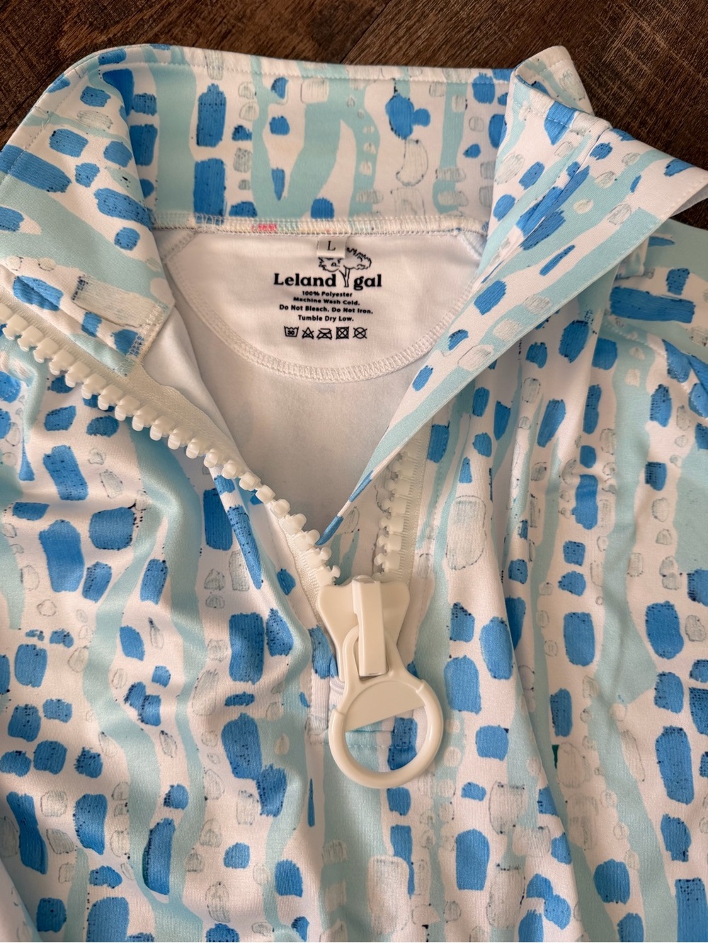 Leland Gal Women’s Large Blue White Quarter Zip UPF Sun Shirt Pullover - Picture 3 of 4